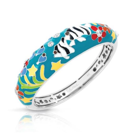 Belle Etoile Round Red & White Cubic Zirconia studded Angelfish Bangle - 925 SS-Medium size