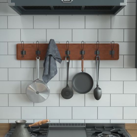 Vintage Wall Mounted Storage Rack with 7 Hooks in Brown Finish