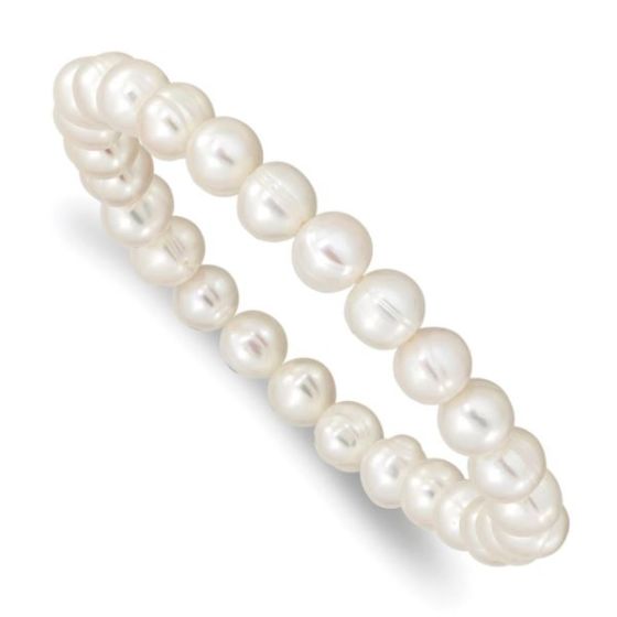 White Semi-round Freshwater Cultured Pearl Stretch Bracelet 6-7mm