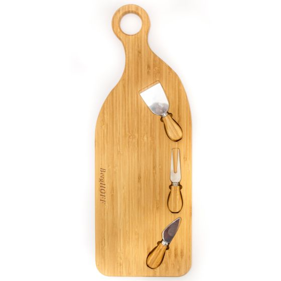 Bamboo 4pc Paddle Cheese Board Set, with 3 Tools, 22x7.9x1