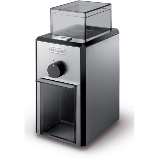 The De'Longhi 4.2-ounce conical burr grinder features a burr grinding wheel that produces a uniform ground texture for the most consistent results. The electronic grind selector allows you to choose the perfect grind setting from coarse to medium to fine 