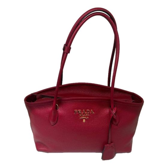 Prada Vitello Phenix Leather Rubino Red Top Handle Shoulder Bag