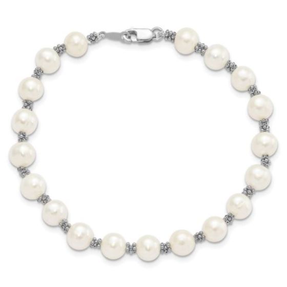 Sterling Silver White Freshwater Cultured Pearl Bracelet