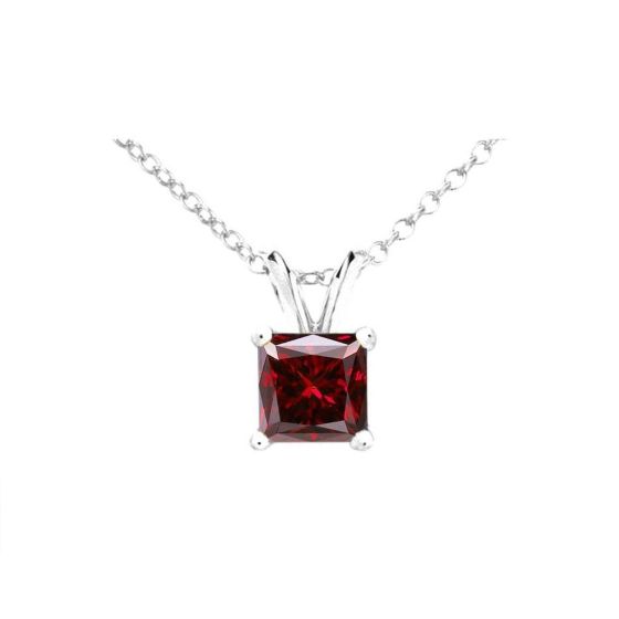 PARIKHS Red Princess cut Soliatire Diamond Pendant 14k White Gold 0.12ct