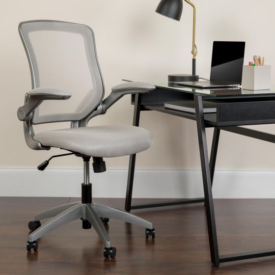 Mid-Back Gray Mesh Swivel Ergonomic Task Chair with Gray Frame and Flip-Up Arms