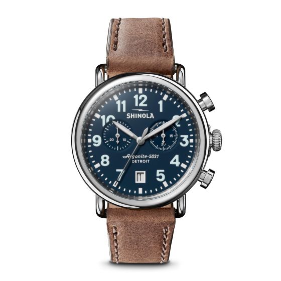 Unisex Runwell Chrono British Tan Leather Strap Watch Midnight Blue Dial