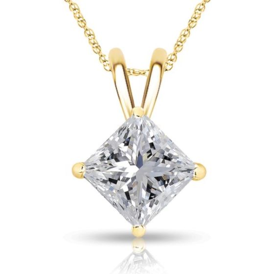 Bright White Pristine Princess cut Lab Grown Diamond Pendant in 14K Yellow Gold 0.06ct, GH, VS