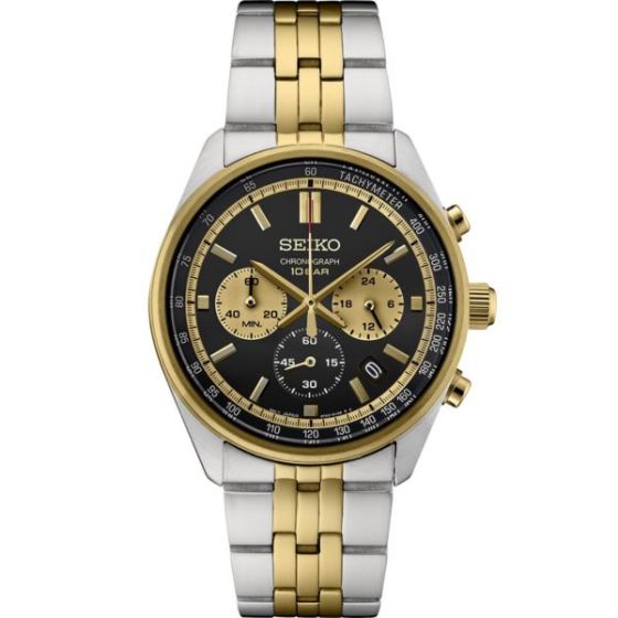 Seiko Essentials TT Chronograph Black Dial, Gold Accents, Gold/Silver bracelet