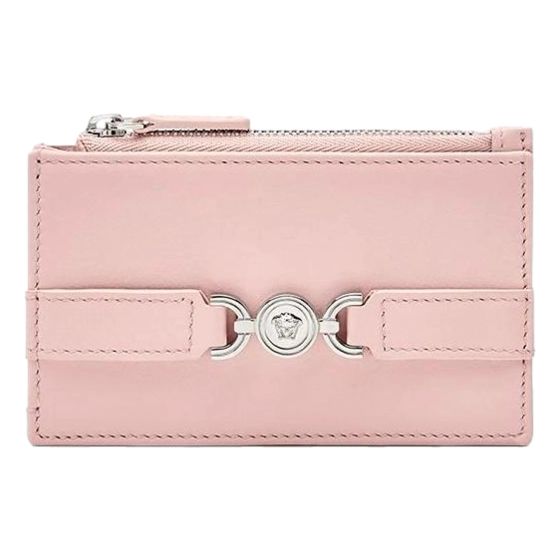 Versace Medusa 95 Dusty Pink Leather Zipper Card Holder Slim Wallet