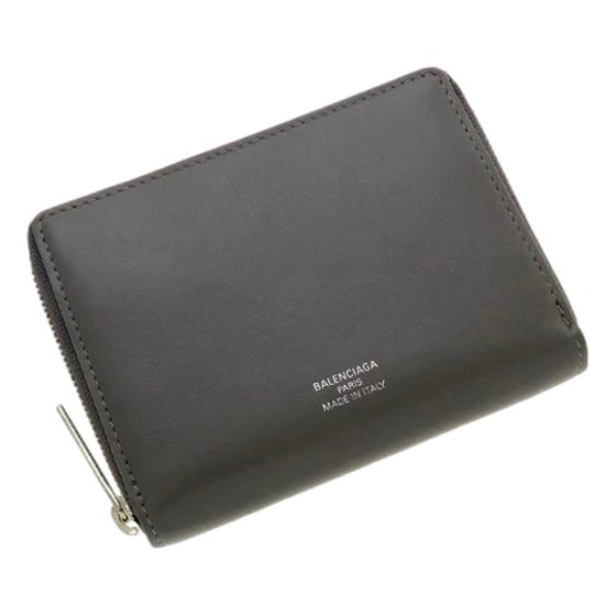 Balenciaga Leather Zip Around Coin Case Wallet Gray