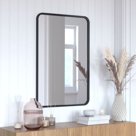 Wall Mount 24x36 Accent Mirror with Matte Gold Metal Frame/Silver Backed Glass
