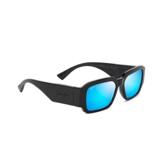 Kupale Polarized Sunglasses Shiny Black Frame Blue Hawaii Lens