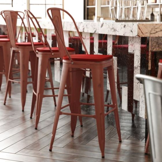 All-Weather Bar Height Stool with Poly Resin Seat - Kelly Red/Red