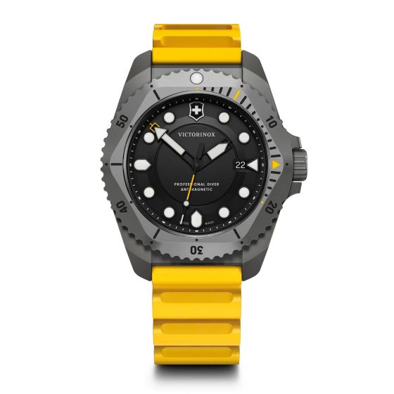 Dive Pro 43mm, Grey Titanium Case, Grey Titanium Bezel, Black Dial, Yellow Rubber Strap