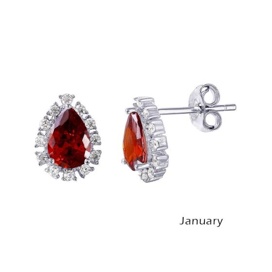 PARIKHS Rhodium Plated Teardrop Halo CZ January Birthstone Earring in 925 Sterling Silver