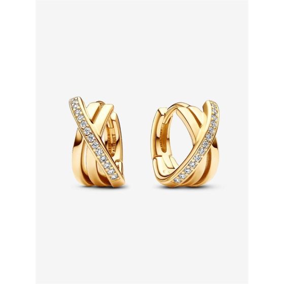 Crossover Pav Hoop Earrings