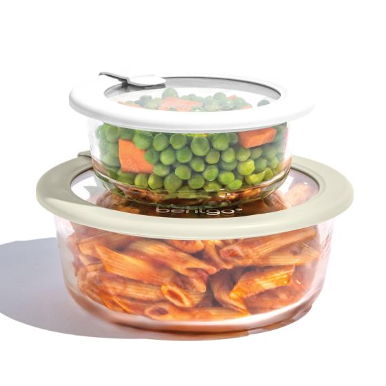 4pc Tempered Glass/Silicone Lid Food Storage Set White Stone
