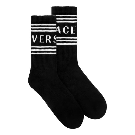 Versace Black White 90s Style Vintage Logo Tube Socks Small