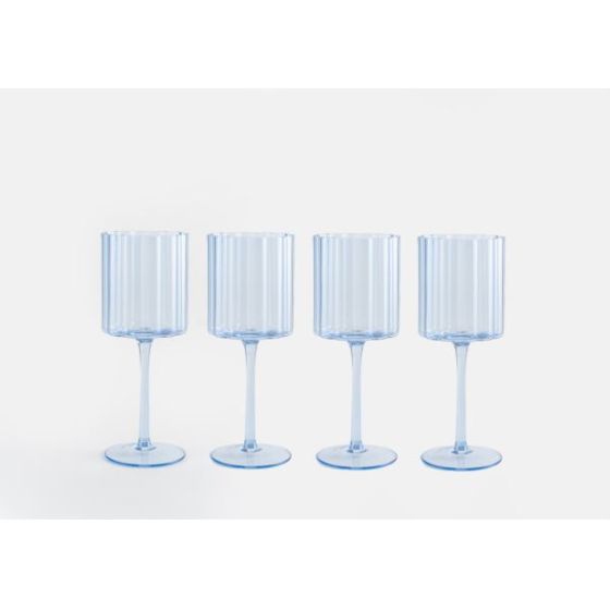 Jeanne Fitz Scalloped Rim Fluted Wine Glass, Set of 4, 12oz, Blue