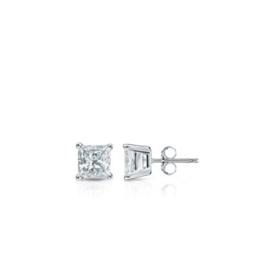 Bright White Pristine Princess cut Lab Grown Diamond Stud in 14K White Gold 0.08ct, GH, VS