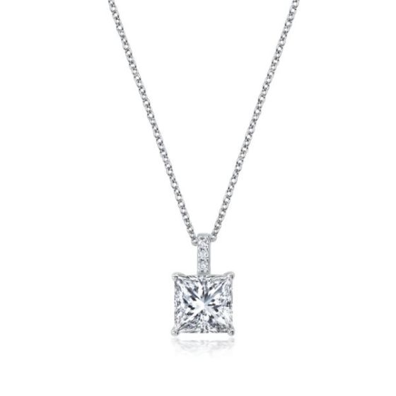 Crislu Radiant Cut Solitaire Bezel Set Pendant Small Finished in Pure Platinum