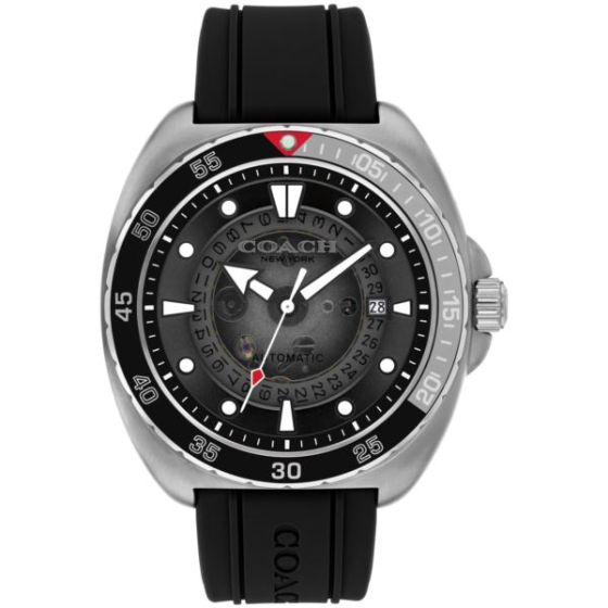 Men's Charter Automatic Black Silicone Strap Watch Black Dial