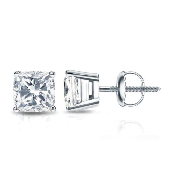 Bright White Pinnacle Cushion Lab Grown Diamond Screwback Stud in 14K Yellow Gold 2.30ct, GH, VVS