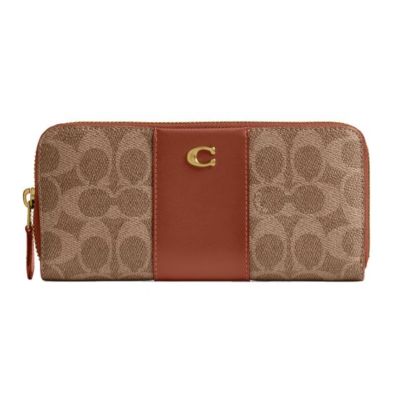 Coated Canvas Signature Essential Slim Accordion Zip Wallet - Tan Caramel/Brass
