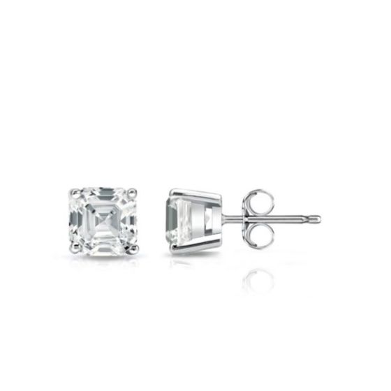 Bright White Pristine Asscher Lab Grown Diamond Stud in 14K White Gold 0.55ct, Color-GH,Clarity-VS