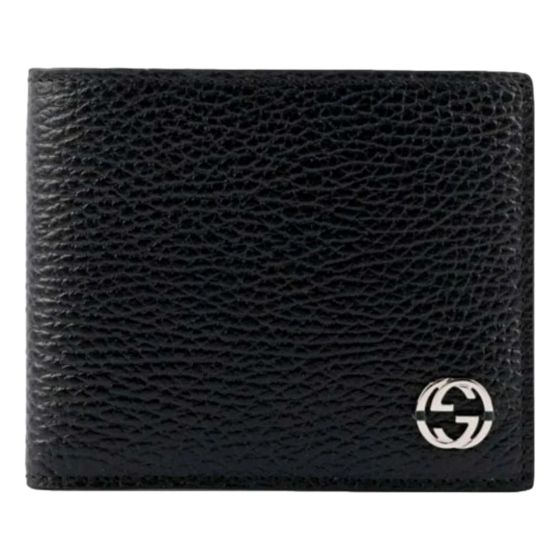 Gucci Interlocking GG Silver Black Leather Bifold Wallet