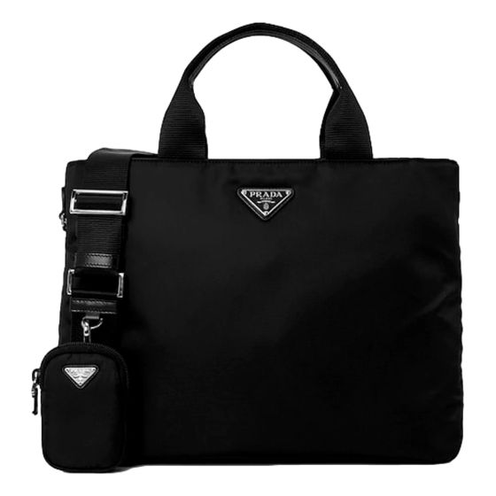 Prada Vela Re-Nylon Black Tote Bag Triangle Logo Crossbody with Pouch