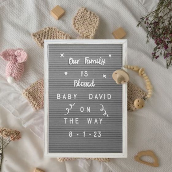 12x17 Wood Frame Letter Board with 389 PP Letters - White Wash/Gray Felt