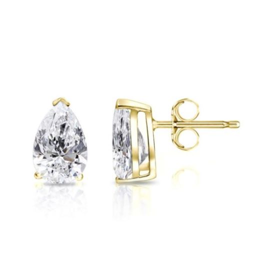 Bright White Pristine Pear Lab Grown Diamond Stud in 14K Yellow Gold 1.00ct, Color-GH,Clarity-VS