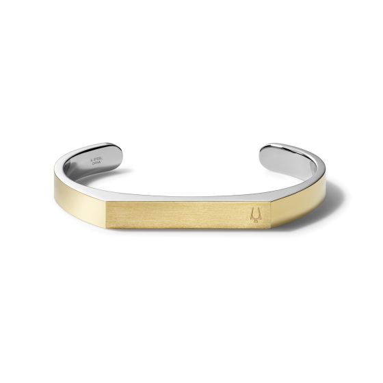 Open Cuff Bracelet: Two-Tone Stainless Steel - Med: Wrist 6.5-7.0