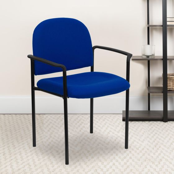Comfort Navy Fabric Stackable Steel Side Reception Chair with Arms - Guest Chair