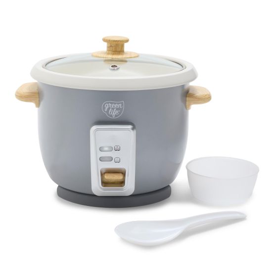 6 Cup Rice Cooker w/ Wood Handles Gray