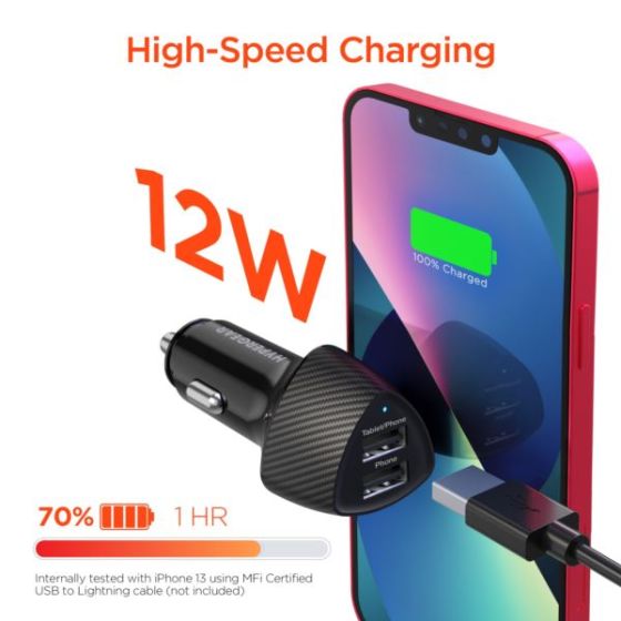 HyperGear SpeedBoost 12W USB + 5W USB Car Charger - Black