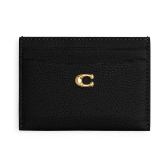Polished Pebble Leather Essential Card Case - Black/Brass