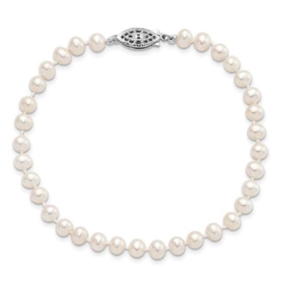 Sterling Silver 4-5mm White Freshwater Cultured Pearl Bracelet