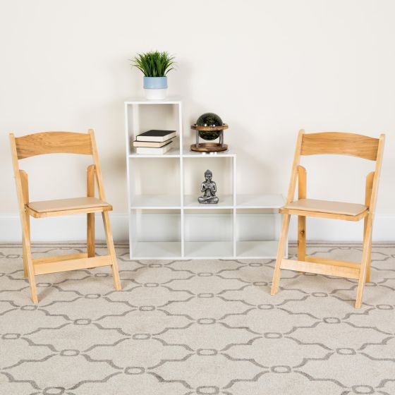 2 Pack Natural Wood Folding Chair with Vinyl Padded Seat