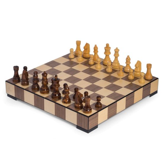 Matte Wood Inlay Chess/Checkers Set w/Storage Drawer