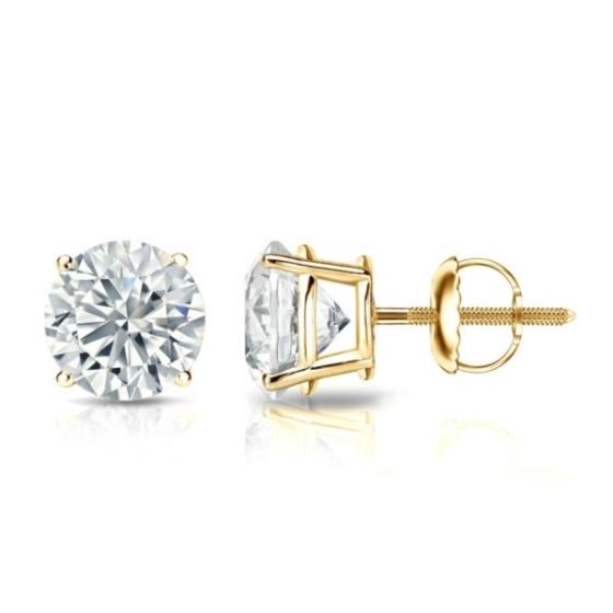 Bright White Round Lab Grown Diamond Screwback Stud in 14K Yellow Gold 1.40ct, Color-FG, Clarity-VVS