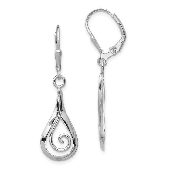Sterling Silver RH-plated Polished Fancy Dangle Leverback Earrings