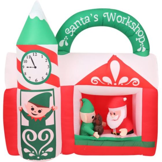 7-Ft. Pre-Lit Inflatable Santa's Workshop Outdoor Christmas Decoration