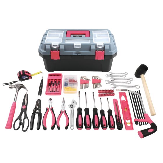 170 Piece Household Tool Kit with Tool Box- Pink