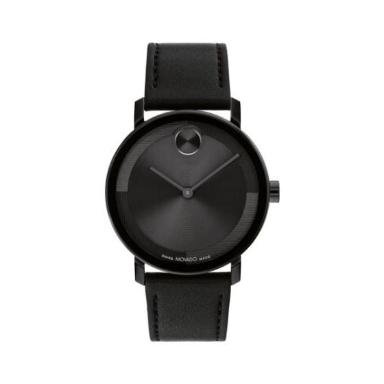 Men's Bold Evolution 2.0 Black Leather Strap Watch Black Dial