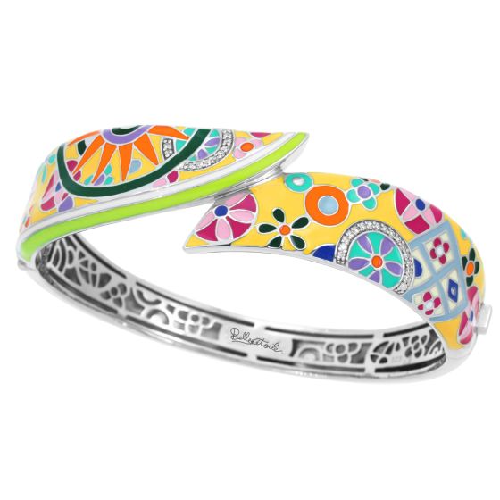 Belle Etoile Pashmina - Sterling Silver, Yellow Enamel, White CZ Bangle. Latch.
