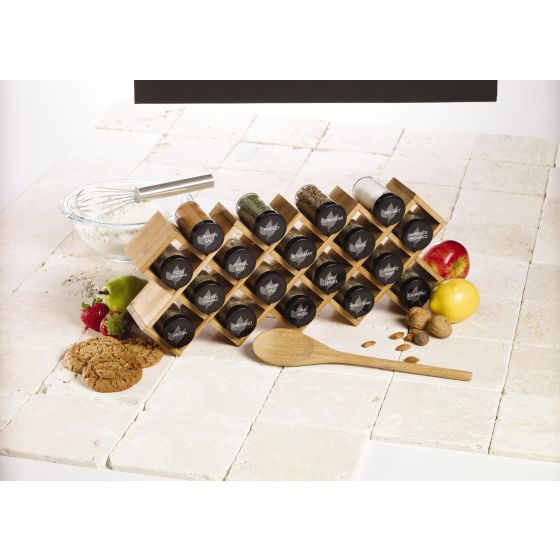 18-Jar Criss-Cross Bamboo Spice Rack with Free Spice Refills for 5 Years