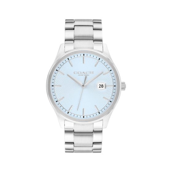 Mens Oliver Silver-Tone Stainless Steel Watch Light Blue Dial