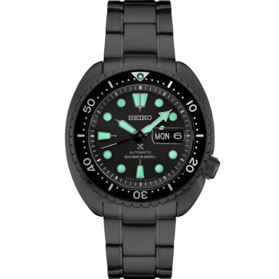 Seiko Prospex Diver SS Blk Ct Automatic Charcoal Dial Black Series Turtle style Night Vision Black